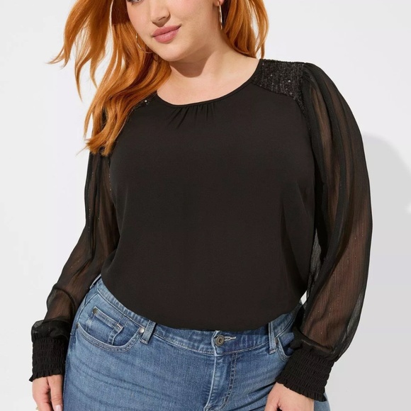 The Torrid Women's Size 2 Georgette Sequin Trim Blouse - Picture 1 of 12